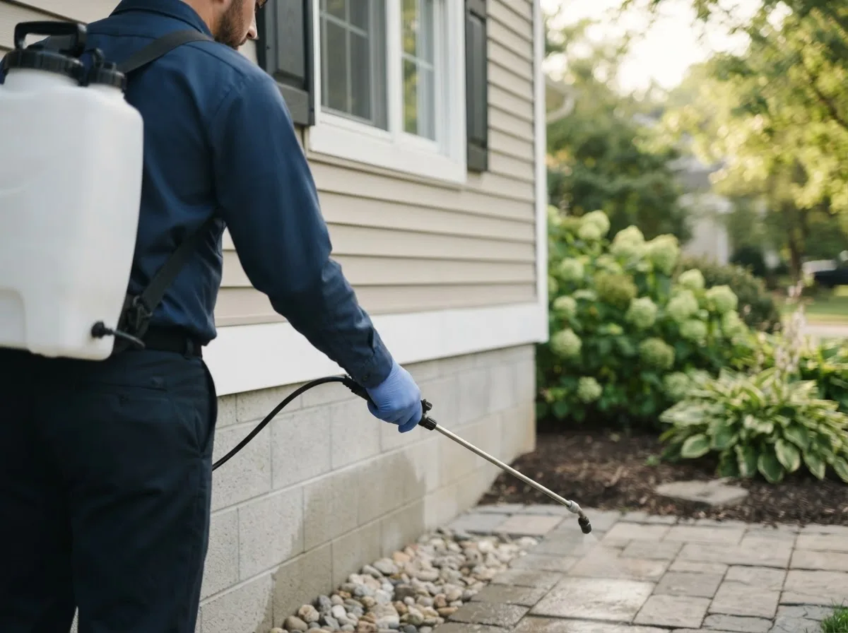 Pest control technician inspecting a home in Alexandria, MO